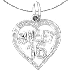 Sterling Silver Sweet 16 Pendant (Rhodium or Yellow Gold-plated)