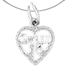 Sterling Silver Sweet 16 Pendant (Rhodium or Yellow Gold-plated)