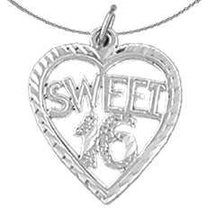 Sterling Silver Sweet 16 Pendant (Rhodium or Yellow Gold-plated)
