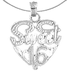 Sterling Silver Sweet 16 Pendant (Rhodium or Yellow Gold-plated)