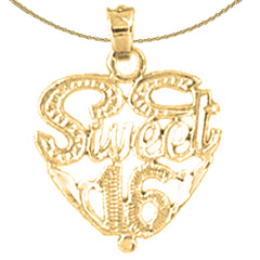 Sterling Silver Sweet 16 Pendant (Rhodium or Yellow Gold-plated)