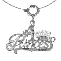 Sterling Silver #1 Princess Pendant (Rhodium or Yellow Gold-plated)