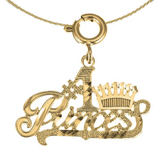 Sterling Silver #1 Princess Pendant (Rhodium or Yellow Gold-plated)