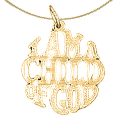 Sterling Silver I Am A Child of God Saying Pendant (Rhodium or Yellow Gold-plated)