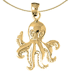 Oktopus-Anhänger aus Sterlingsilber (rhodiniert oder gelbvergoldet)