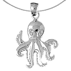 Oktopus-Anhänger aus Sterlingsilber (rhodiniert oder gelbvergoldet)