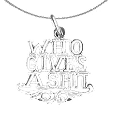 Sterling Silver Who Gives A Shit Saying Pendant (Rhodium or Yellow Gold-plated)