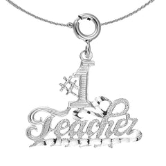 Sterling Silver #1 Teacher Pendant (Rhodium or Yellow Gold-plated)