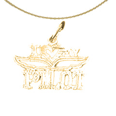 Sterling Silver I Love My Pilot Pendant (Rhodium or Yellow Gold-plated)