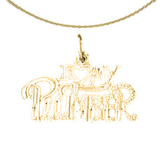 Sterling Silver I Love My Plumber Pendant (Rhodium or Yellow Gold-plated)