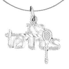 Sterling Silver I Love Tennis Pendant (Rhodium or Yellow Gold-plated)