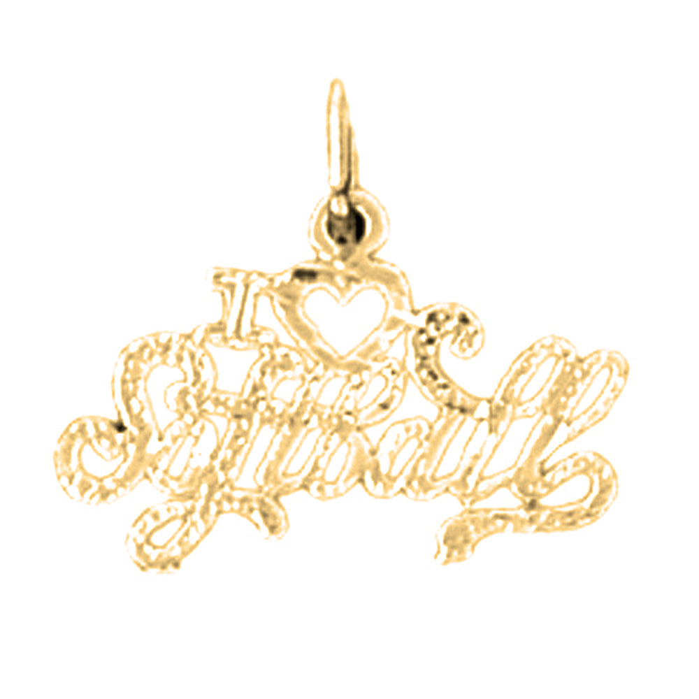 Yellow Gold-plated Silver I Love Softball Pendant