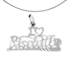 Colgante I Love Baseball de plata de ley (bañado en rodio o oro amarillo)