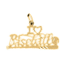 Yellow Gold-plated Silver I Love Baseball Pendant