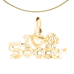 Sterling Silver I Love Soccer Pendant (Rhodium or Yellow Gold-plated)