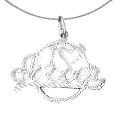 Sterling Silver I Love Soccer Pendant (Rhodium or Yellow Gold-plated)