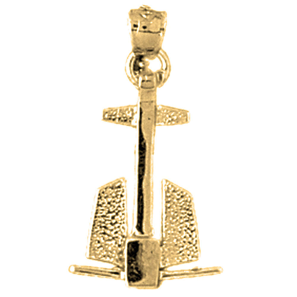 Yellow Gold-plated Silver Anchor 3D Pendant
