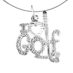 Sterling Silver I Love Golf Pendant (Rhodium or Yellow Gold-plated)