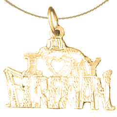 Sterling Silver I Love My Fireman Pendant (Rhodium or Yellow Gold-plated)