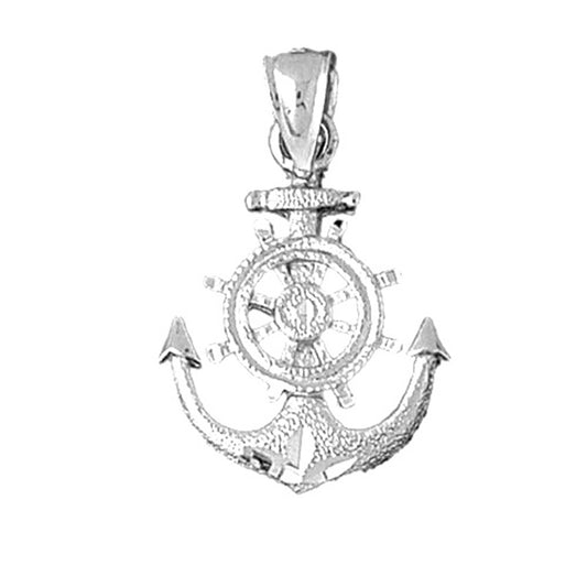Sterling Silver Anchor With Ships Wheel Pendant