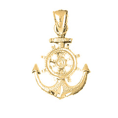 Yellow Gold-plated Silver Anchor With Ships Wheel Pendant