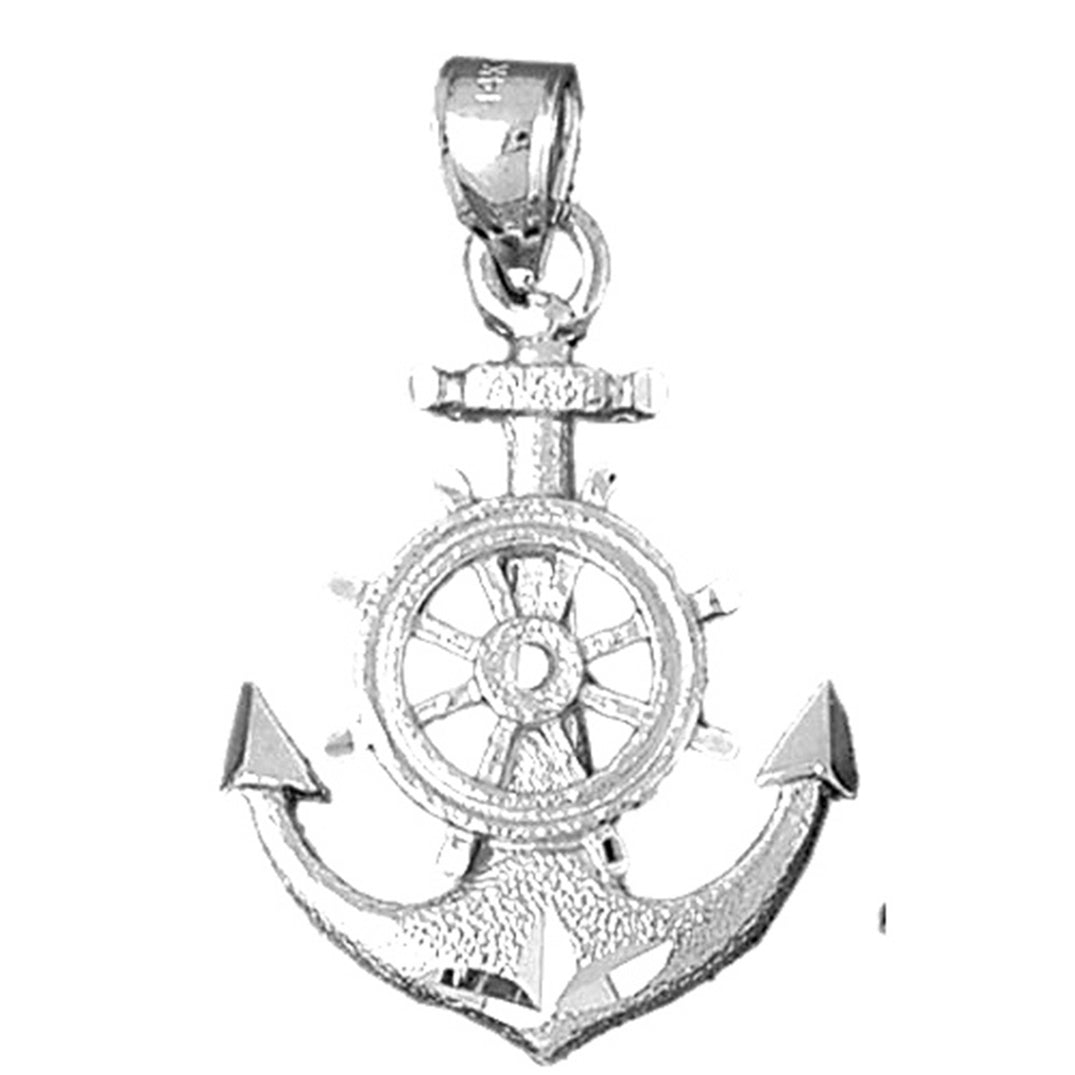 Sterling Silver Anchor With Ships Wheel Pendant
