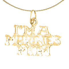 Sterling Silver I'M Marines Mom Pendant (Rhodium or Yellow Gold-plated)