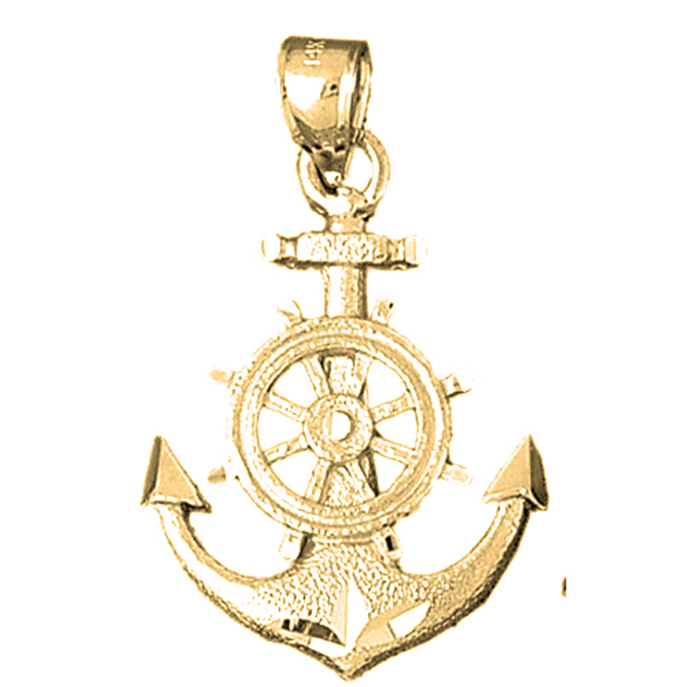 Yellow Gold-plated Silver Anchor With Ships Wheel Pendant