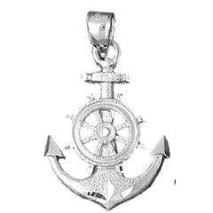 Sterling Silver Anchor With Ships Wheel Pendant