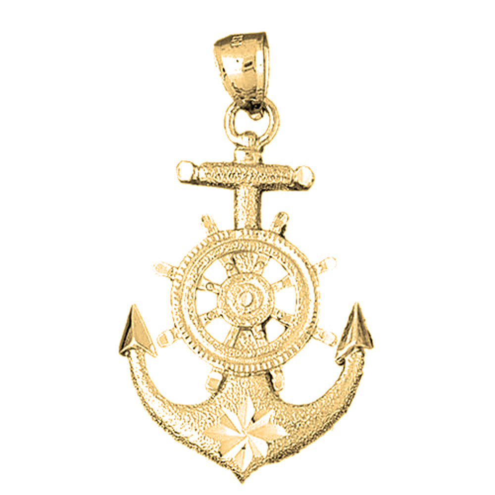 Yellow Gold-plated Silver Anchor With Ships Wheel Pendant