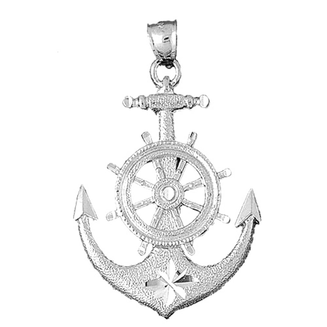 Sterling Silver Anchor With Ships Wheel Pendant