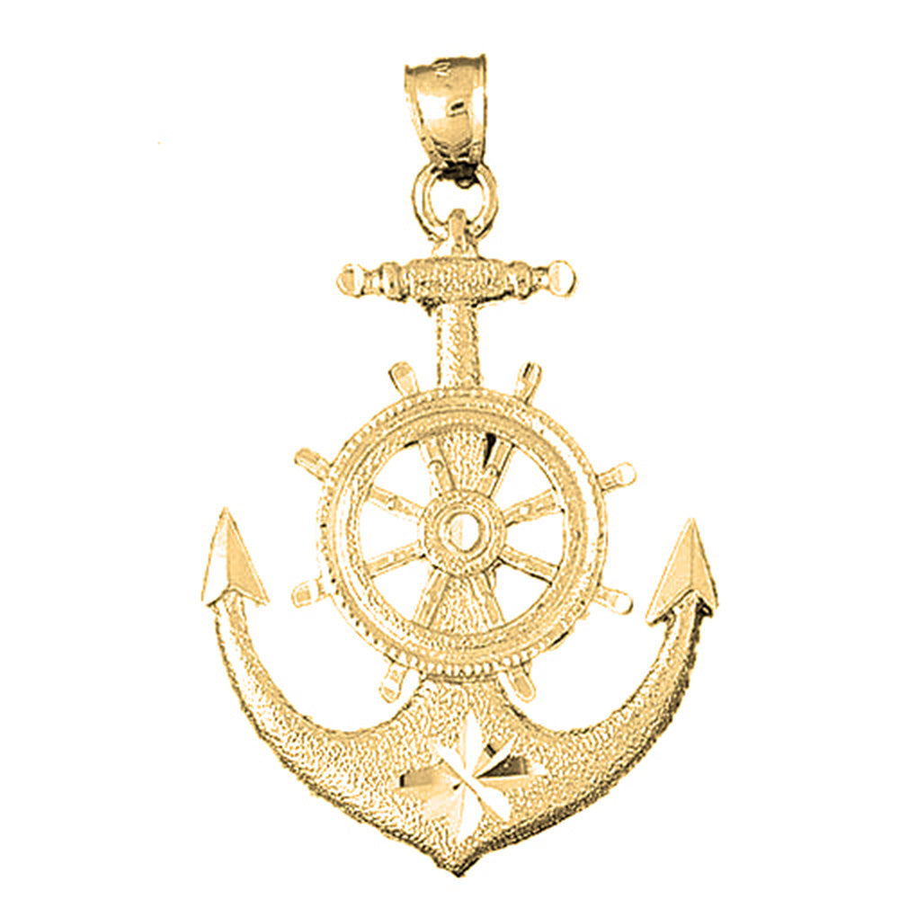 Yellow Gold-plated Silver Anchor With Ships Wheel Pendant
