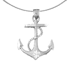 Ankeranhänger aus Sterlingsilber mit Seil (rhodiniert oder gelbvergoldet)