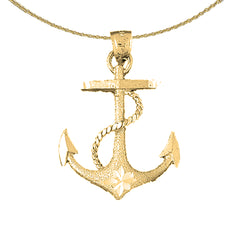 Ankeranhänger aus Sterlingsilber mit Seil (rhodiniert oder gelbvergoldet)