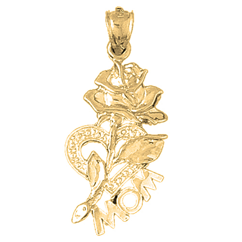 Yellow Gold-plated Silver Rose With Heart Pendant