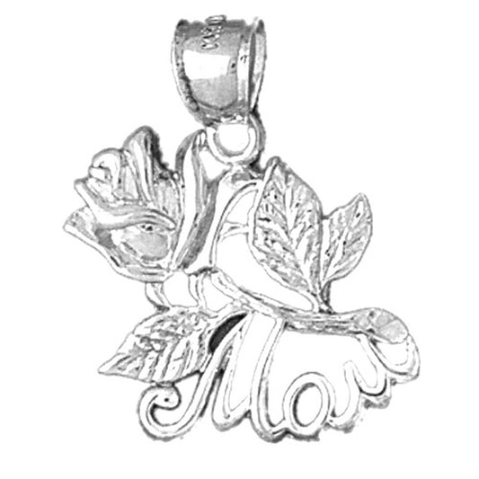 Sterling Silver Mom With Rose Pendant