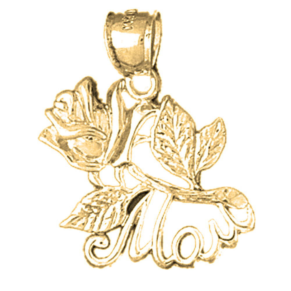 Yellow Gold-plated Silver Mom With Rose Pendant