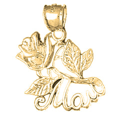 Yellow Gold-plated Silver Mom With Rose Pendant