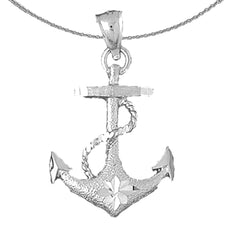 Ankeranhänger aus Sterlingsilber mit Seil (rhodiniert oder gelbvergoldet)