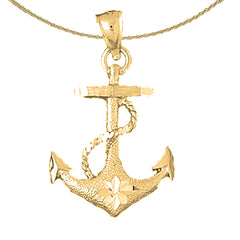 Ankeranhänger aus Sterlingsilber mit Seil (rhodiniert oder gelbvergoldet)