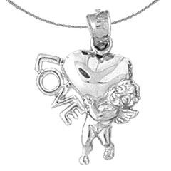 Colgante Amor con ángel de plata de ley (bañado en rodio o oro amarillo)