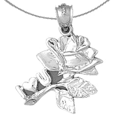 Sterling Silver I Love You On Rose Pendant (Rhodium or Yellow Gold-plated)