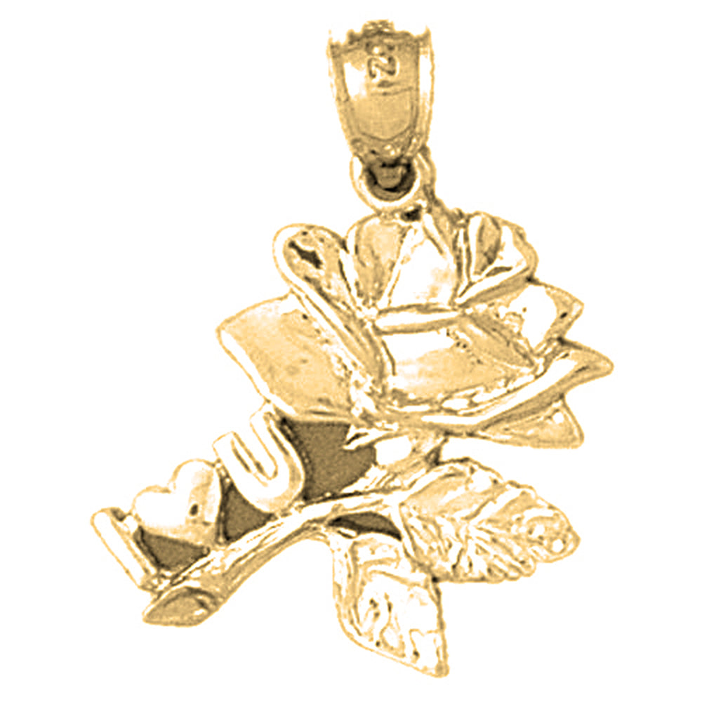 Yellow Gold-plated Silver I Love You On Rose Pendant