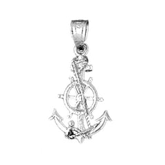 Sterling Silver Anchor With Ships Wheel Pendant