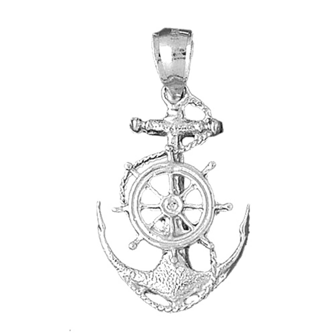 Sterling Silver Anchor With Ships Wheel Pendant
