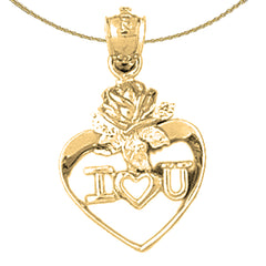 Sterling Silver I Love You Heart Pendant (Rhodium or Yellow Gold-plated)