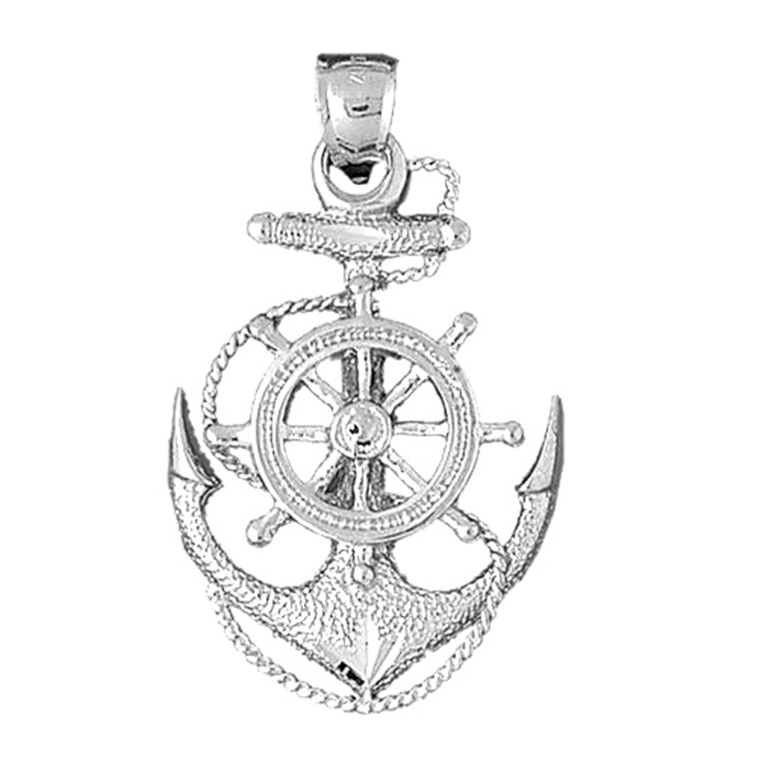 Sterling Silver Anchor With Ships Wheel Pendant