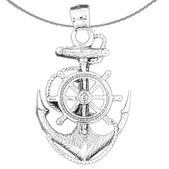 Sterling Silver Anchor And Wheel Pendant (Rhodium or Yellow Gold-plated)