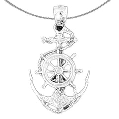 Sterling Silver Anchor And Wheel Pendant (Rhodium or Yellow Gold-plated)