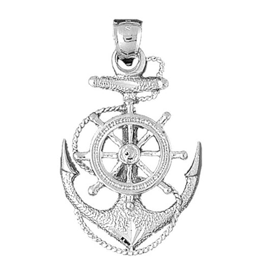 Sterling Silver Anchor With Ships Wheel Pendant